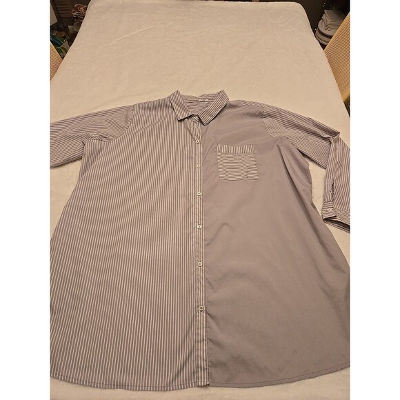 STUDIO 1886 Gray White Striped Collared Button Down Tunic Shirt Size 3X - Picture 1 of 13